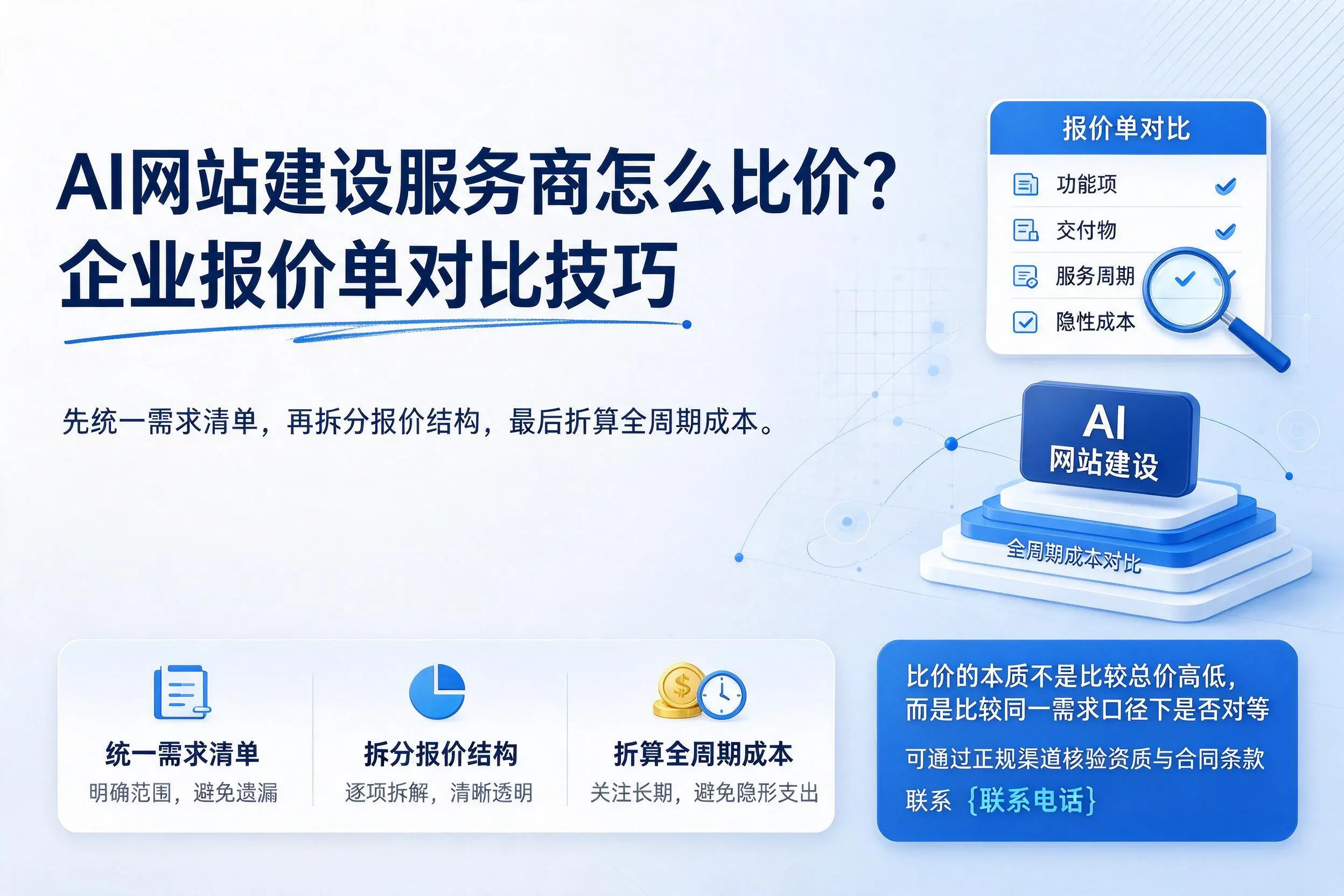 AI网站建设服务商怎么比价？陵水企业报价单对比技巧